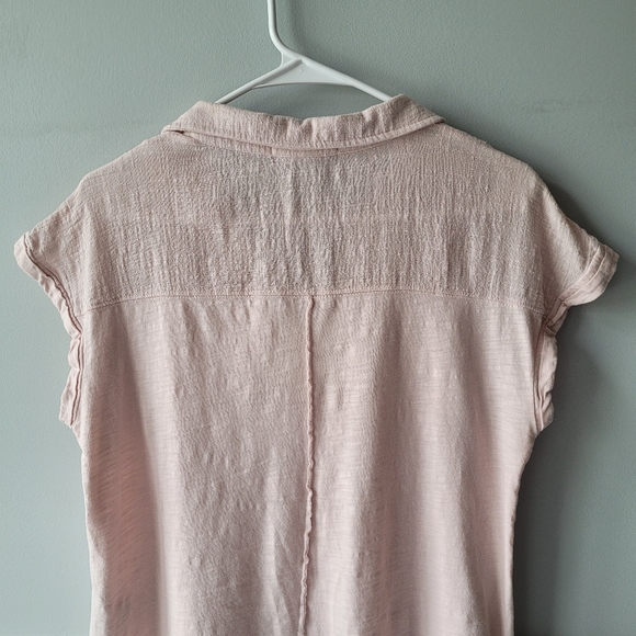 Mesh + Lace Short Sleeve Light Pink Gauze Button Down High Low Top Sz Medium - Picture 10 of 16